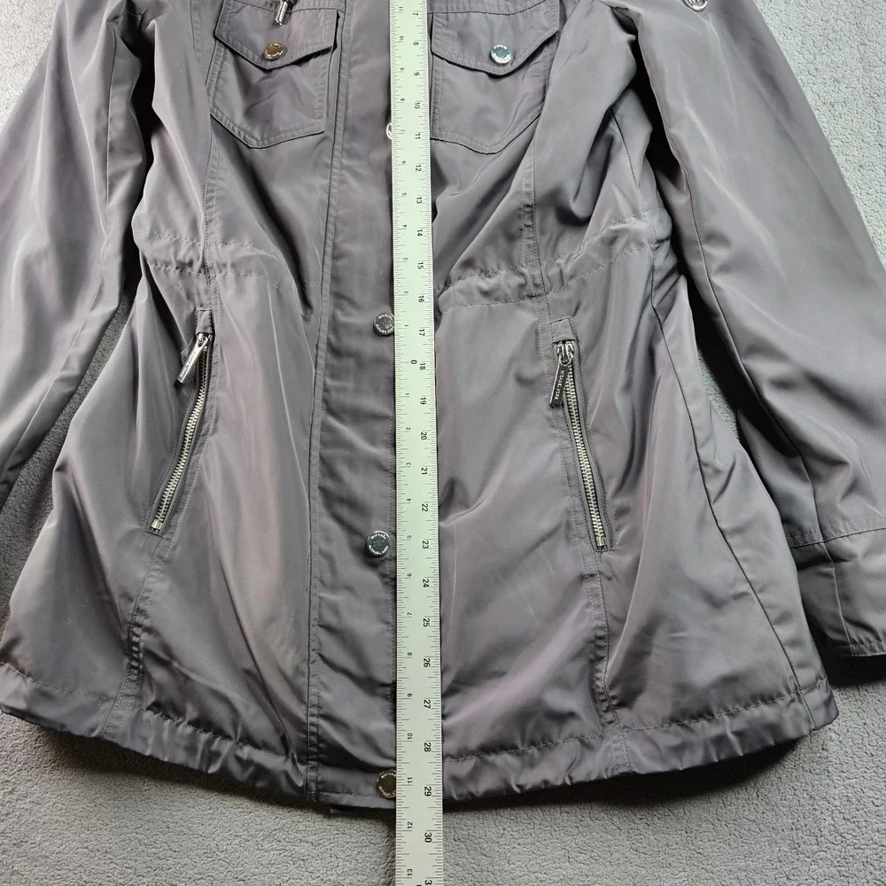 Michael Kors‎ Anorak Rain Coat Women's S Gray Long Sleeve Hooded Snap Inside Zip